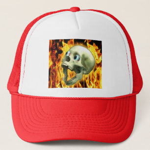Creepy Gothic Skull, Flames, Halloween Horror Trucker Pet