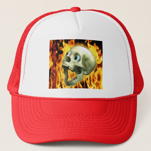 Creepy Gothic Skull, Flames, Halloween Horror Trucker Pet (Voorkant)