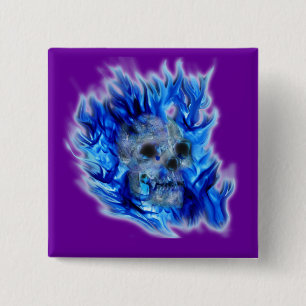 Creepy Gothic Skull, Flames, Halloween Horror Vierkante Button 5,1 Cm