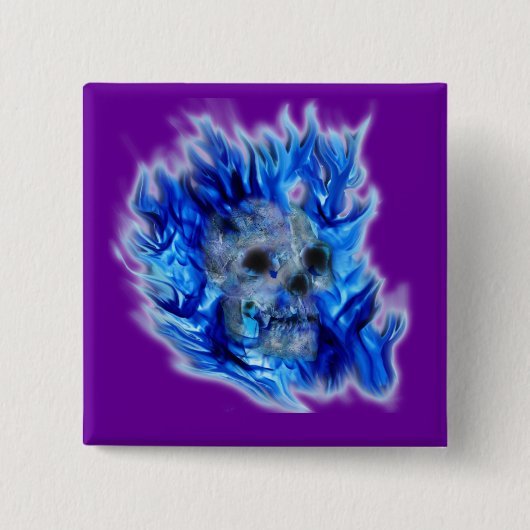 Creepy Gothic Skull, Flames, Halloween Horror Vierkante Button 5,1 Cm (Voorkant)