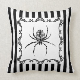 Creepy Gothic Spider Drawing Black & White Stripes Kussen