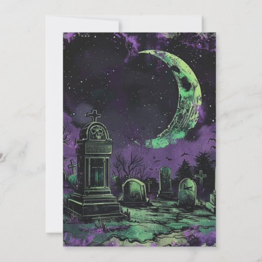 Creepy Graveyard Cemetery Crescent Moon Halloween Kaart (Achterkant)