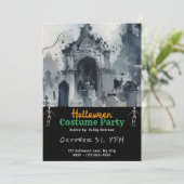 Creepy Graveyard Cemetery Graves Black Halloween Kaart (Staand voorkant)