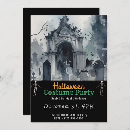 Creepy Graveyard Cemetery Graves Black Halloween Kaart (Voorkant / Achterkant)