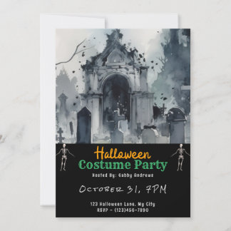 Creepy Graveyard Cemetery Graves Black Halloween Kaart