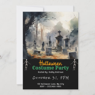 Creepy Graveyard Cemetery Graves Black Halloween Kaart