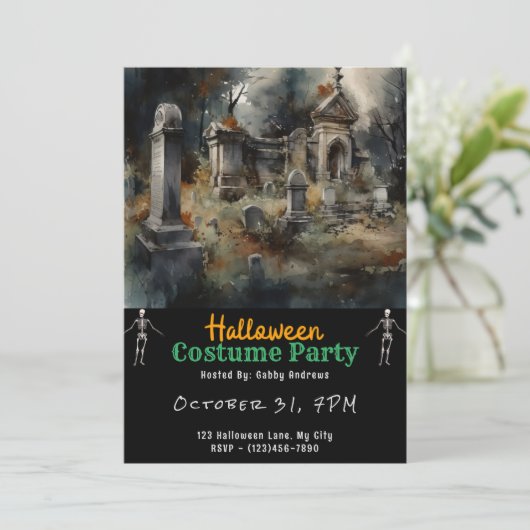 Creepy Graveyard Cemetery Graves Black Halloween Kaart (Staand voorkant)