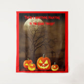 Creepy Graveyard Haunting Moon en Carved Pumpkins Wandkleed (Voorkant)