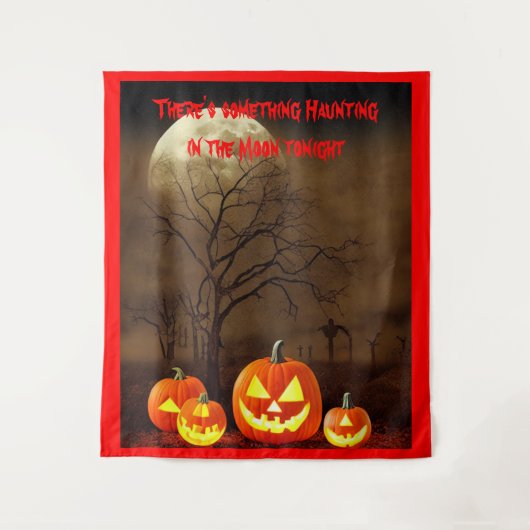 Creepy Graveyard Haunting Moon en Carved Pumpkins Wandkleed (Voorkant)