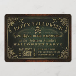 Creepy Green & Gold Happy Halloween Party Uitnodig Kaart