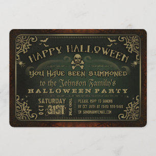 Creepy Green & Gold Happy Halloween Party Uitnodig Kaart