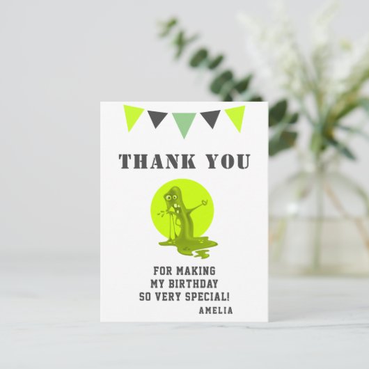 Creepy Green Slime Monster Birthday Dank u Briefkaart (Staand voorkant)