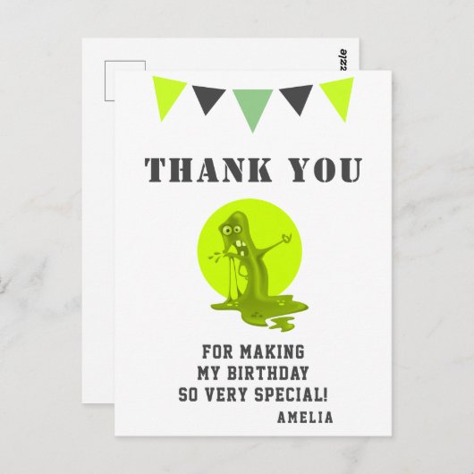 Creepy Green Slime Monster Birthday Dank u Briefkaart (Voorkant / Achterkant)