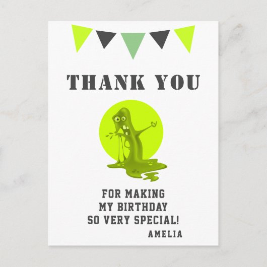 Creepy Green Slime Monster Birthday Dank u Briefkaart (Voorkant)