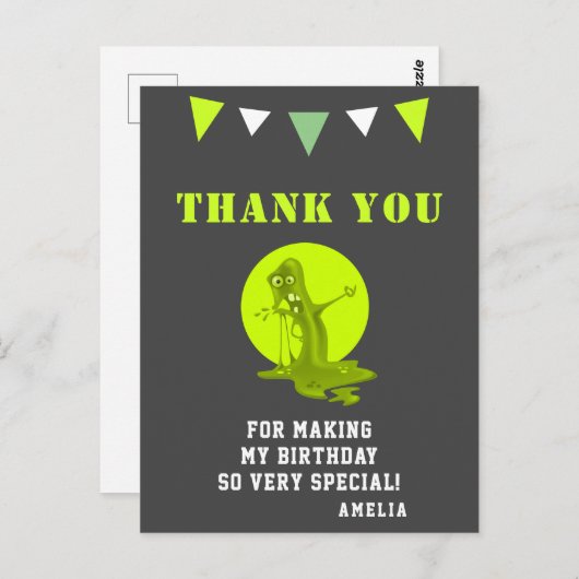Creepy Green Slime Monster Birthday Dank u Briefkaart (Voorkant / Achterkant)