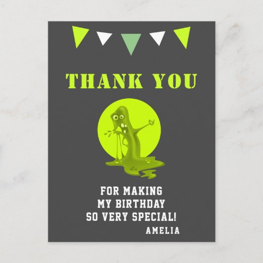 Creepy Green Slime Monster Birthday Dank u Briefkaart (Voorkant)