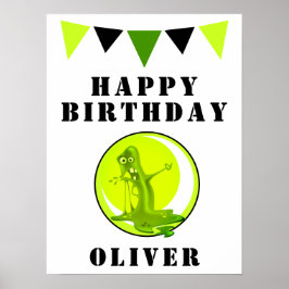 Creepy Green Slime Monster Flags Birthday Party Poster