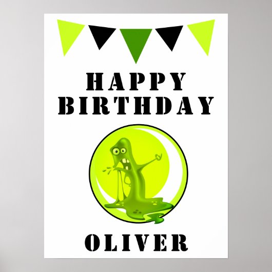 Creepy Green Slime Monster Flags Birthday Party Poster (Voorkant)