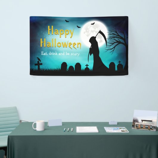 Creepy Grim Reaper Death Happy Halloween Party Spandoek (Beurs)