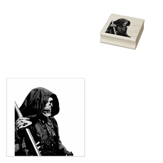 Creepy Grim Reaper met Scythe Rubberstempel (Gestempeld)