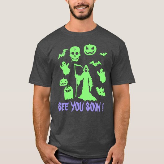 Creepy Grim Reaper Tot ziens Halloween T-shirt (Voorkant)