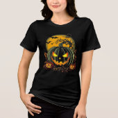 Creepy Grinning Pumpkins Halloween Design Tri-Blend Shirt (Voorkant)