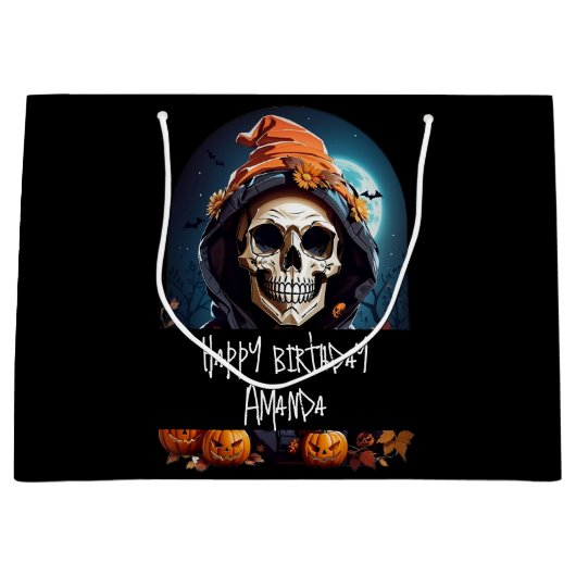 Creepy Grinning Skeleton Halloween Verjaardag Groot Cadeauzakje (Voorkant)