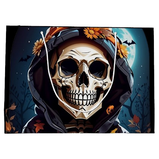 Creepy Grinning Skeleton Halloween Verjaardag Groot Cadeauzakje (Achterkant)