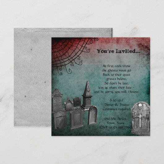 Creepy Grunge Graveyard Halloween Party Kaart (Voorkant / Achterkant)