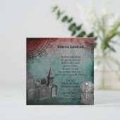 Creepy Grunge Graveyard Halloween Party Kaart (Staand voorkant)