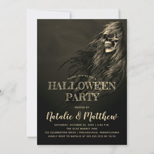 Creepy Hair Skull Halloween Party Kaart (Voorkant)