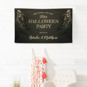 Creepy Hair Skull Halloween Party Welkomstbanner Spandoek (Insitu)