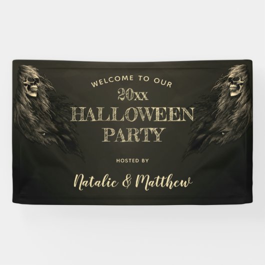Creepy Hair Skull Halloween Party Welkomstbanner Spandoek (Horizontaal)