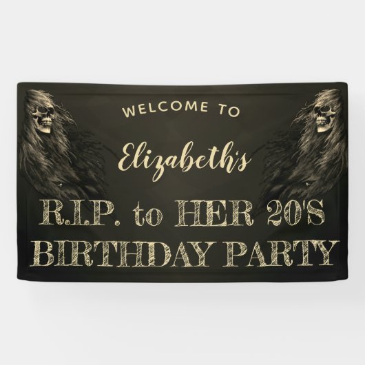 Creepy Hair Skull RIP naar haar 20s Birthday Welco Spandoek (Horizontaal)