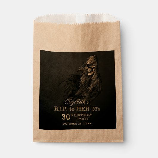 Creepy Hair Skull RIP naar haar 20s-feest Bedankzakje (Voorkant)