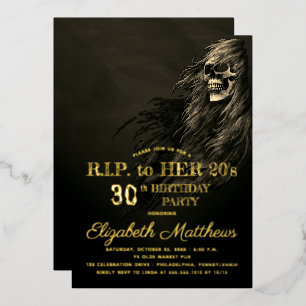 Creepy Hair Skull RIP naar haar 20s-feest Folie Uitnodiging