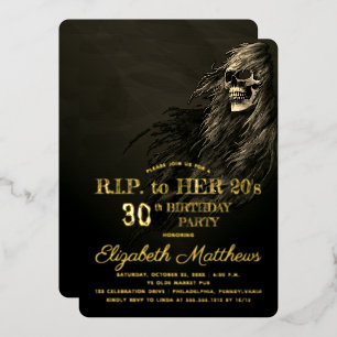 Creepy Hair Skull RIP naar haar 20s-feest Folie Uitnodiging