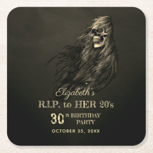 Creepy Hair Skull RIP naar haar 20s-feest Kartonnen Onderzetters