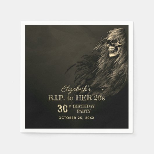 Creepy Hair Skull RIP naar haar 20s-feest Servet (Voorkant)