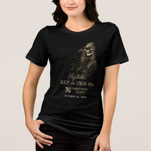 Creepy Hair Skull RIP naar haar 20s-feest Tri-Blend Shirt (Voorkant)