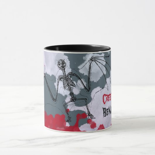 Creepy Halloween Bat Skeleton Jouw naam Mok (Midden)