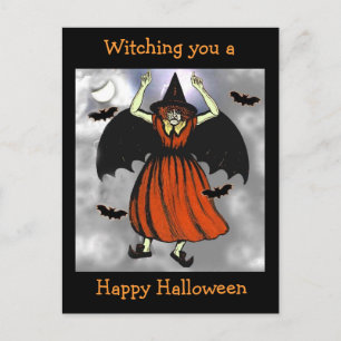 Creepy  Halloween Bat Witch Briefkaart