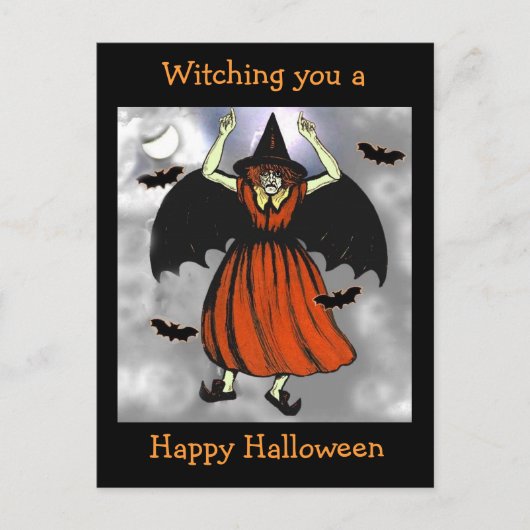 Creepy Halloween Bat Witch Briefkaart (Voorkant)