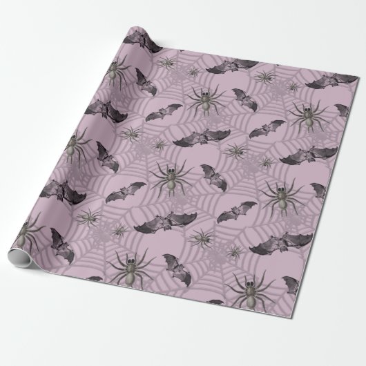 Creepy Halloween Bats Spooky Spider Web Cadeaupapier (Uitgerold)