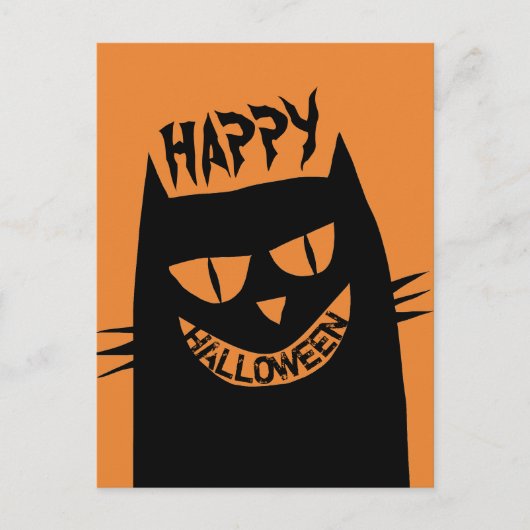 Creepy Halloween Black Cat Briefkaart (Voorkant)