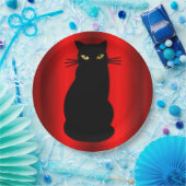 Creepy Halloween Black Cat op Red Papieren Bordje (Feest)