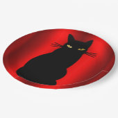Creepy Halloween Black Cat op Red Papieren Bordje (Gekanteld)