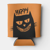 Creepy Halloween Black Cat op Sinaasappel Blikjeskoeler (Voorkant)