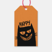 Creepy Halloween Black Cat op Sinaasappel Cadeaulabel (Voorkant)