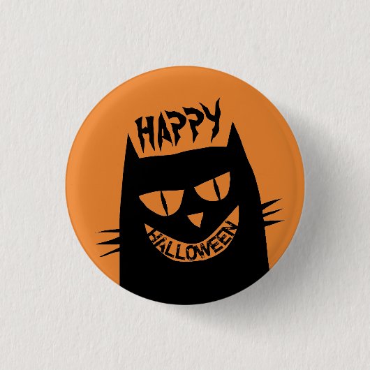 Creepy Halloween Black Cat op Sinaasappel Ronde Button 3,2 Cm (Voorkant)